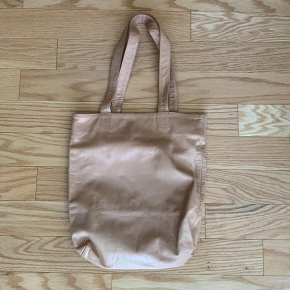 Nude leather tote bag - Picture 1 of 3